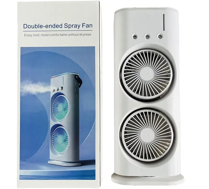 Portable Double-Ended Spray Fan with Mist Cooling, 3-Speed Airflow, RGB LED Light, Timer & Remote Control – USB Rechargeable Desktop Air Cooler