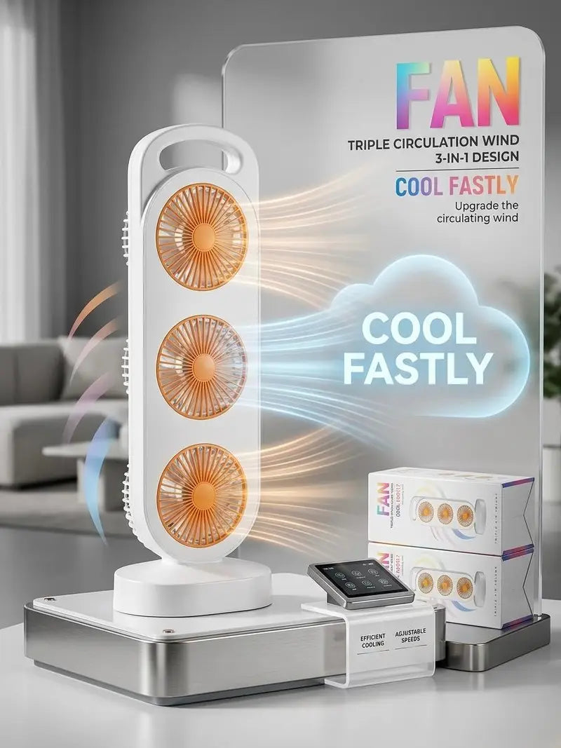 Triple Head USB Desktop Fan – 3-in-1 Portable Cooling Fan | Adjustable 3-Speed | Quiet Personal Fan for Home & Office