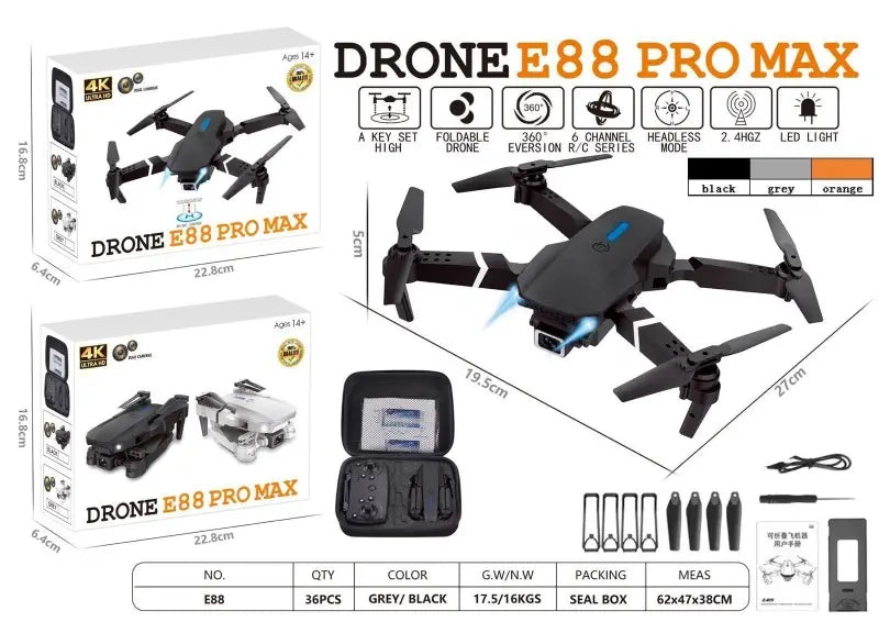 Drone E88 Pro Max 4K Foldable Camera Drone – HD Aerial Photography Quadcopter with WiFi FPV & One-Key Takeoff