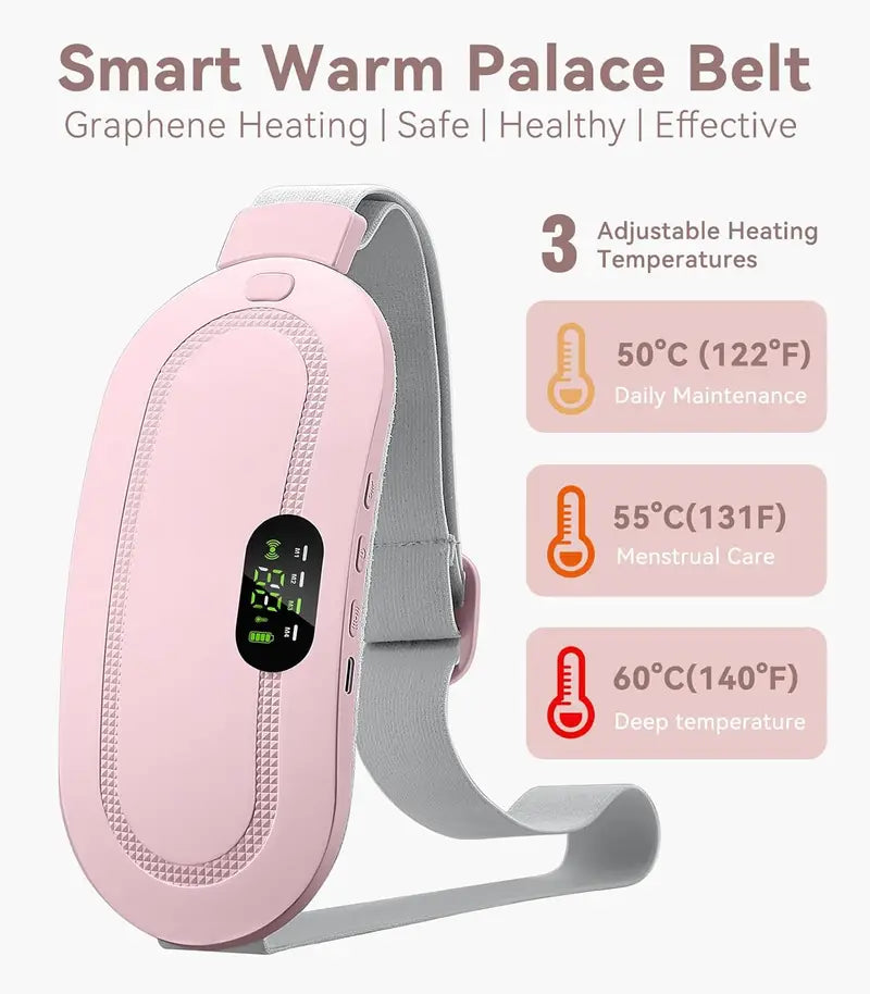Smart Heating Massage Belt for Back Pain & Menstrual Cramp Relief | Rechargeable Electric Waist Heating Pad with Vibration Massage