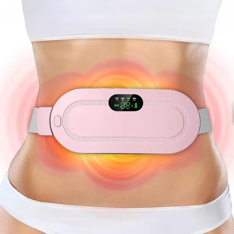 Smart Heating Massage Belt for Back Pain & Menstrual Cramp Relief | Rechargeable Electric Waist Heating Pad with Vibration Massage