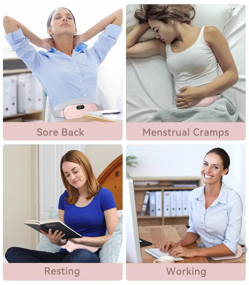 Smart Heating Massage Belt for Back Pain & Menstrual Cramp Relief | Rechargeable Electric Waist Heating Pad with Vibration Massage