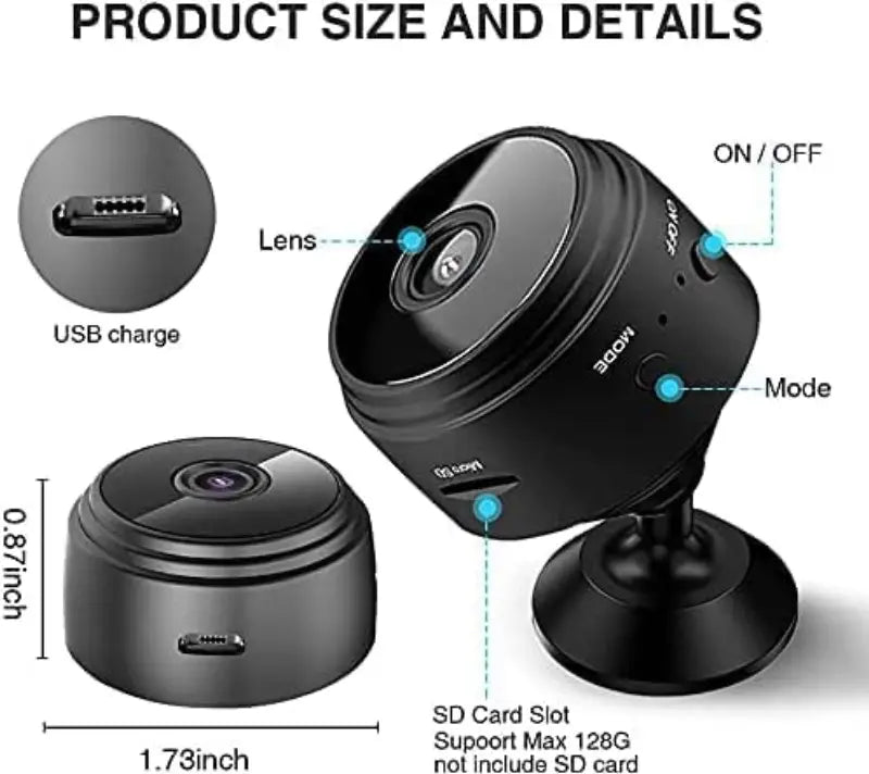 Mini WiFi Spy Camera HD 1080P Wireless Security Camera with Night Vision, Motion Detection, SD Card Support & USB Rechargeable Hidden Camera