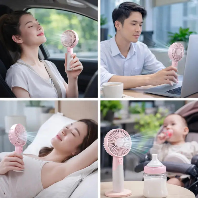 Portable Rechargeable Handheld Fan with 6 Speed Modes, 1800mAh Battery, USB Type-C Charging & Detachable Base – Mini Personal Cooling Fan for Travel, Office & Home