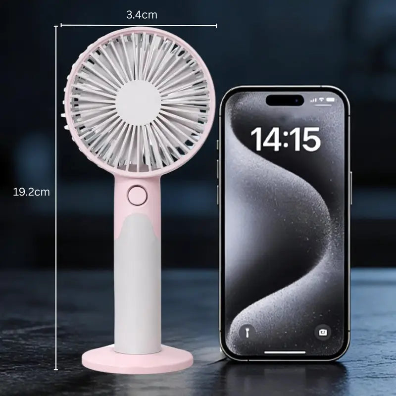 Portable Rechargeable Handheld Fan with 6 Speed Modes, 1800mAh Battery, USB Type-C Charging & Detachable Base – Mini Personal Cooling Fan for Travel, Office & Home