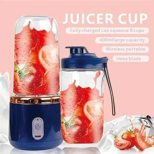 Portable USB Rechargeable Blender Bottle 400ml – Mini Personal Smoothie Maker with 6-Blade Stainless Steel System for Shakes, Juices & Protein Drinks