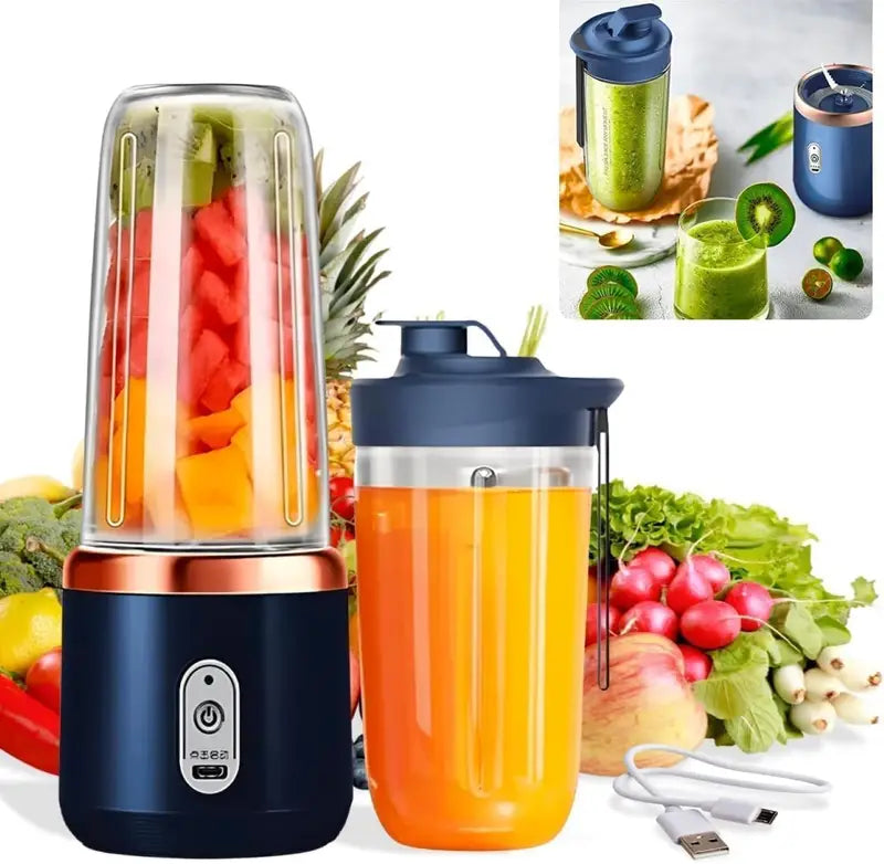 Portable USB Rechargeable Blender Bottle 400ml – Mini Personal Smoothie Maker with 6-Blade Stainless Steel System for Shakes, Juices & Protein Drinks