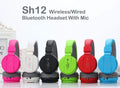 SH12 Wireless Bluetooth Headphones with Microphone – Foldable Over-Ear Stereo Headset, Wired & Wireless, Rechargeable, FM Radio & TF Card Support