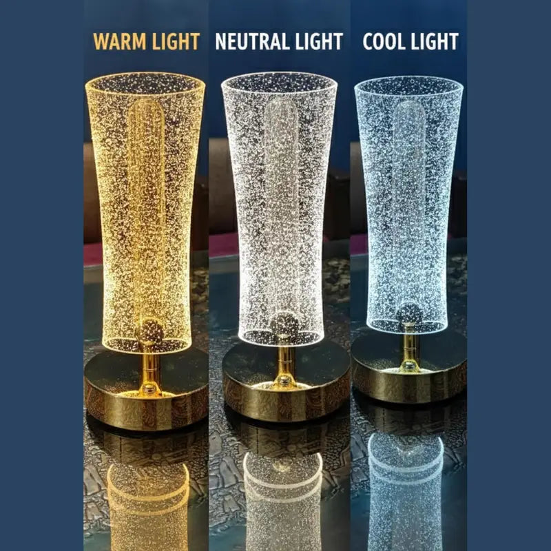 Modern Crystal LED Table Lamp with 3 Color Modes – USB Rechargeable Touch Control Bedside Lamp for Bedroom, Living Room & Home Décor