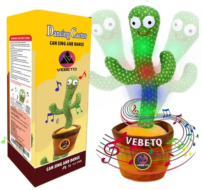 Dancing Cactus Toy with Music, LED Lights & Voice Repeat Function – Interactive Singing and Talking Plush Toy for Kids & Toddlers