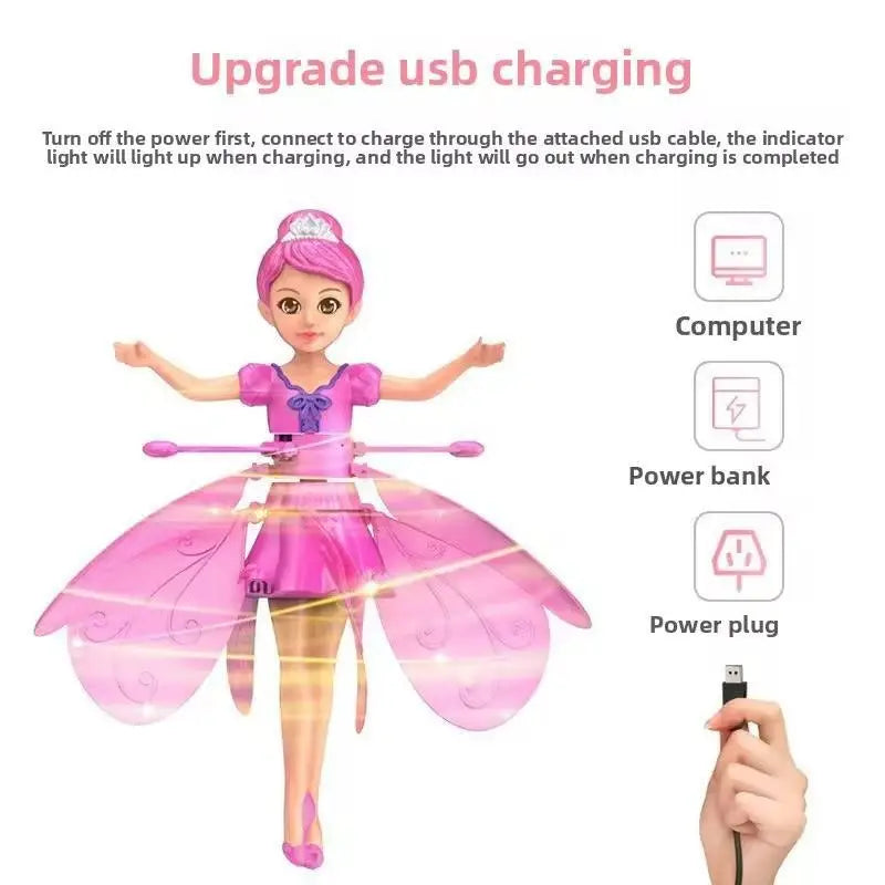 Flying Princess Doll Toy for Kids – USB Rechargeable LED Hover Fairy with Hand Sensor & Spinning Wings