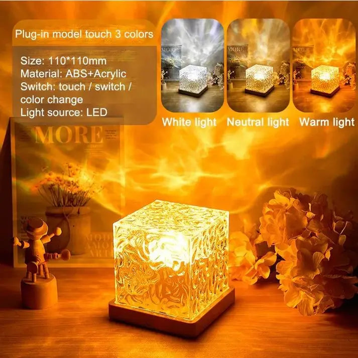 Crystal Cube LED Touch Lamp | 3 Color Modes | USB Rechargeable Bedside Night Light | Modern Decorative Table Lamp for Bedroom, Living Room, Office & Home Decor